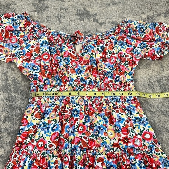 J Crew Smocked Waist Dress with Farmers Market Print Floral Ladybug Sz 0 - Picture 10 of 15